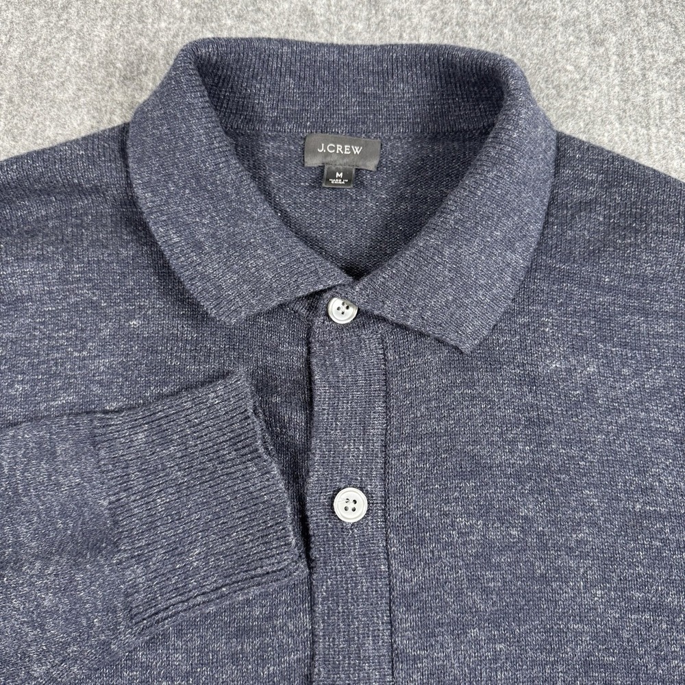J.Crew Men's M Navy Blue Knit Polo Cardigan Sweater Cotton Wool Button Front
